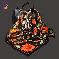 BYSIFA Letters Silk Scarf Shawl Spring Fall Fashion Square Coffee Orange Scarves Foulard Winter Women Headscarves Accessories 1