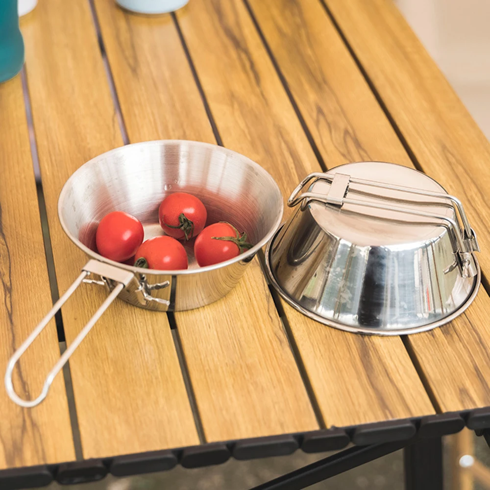 300ml Outdoor Camping Cooking Utensils Tableware Handbag Camping Bowl Stainless Steel Camping Kitchen Set