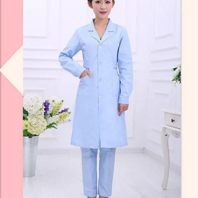 Long-sleeved Thickened White Lab Coat Nurse Uniform Female Doctor Short-sleeved Summer Slim Beauty Hospital Pharmacy Work Wear