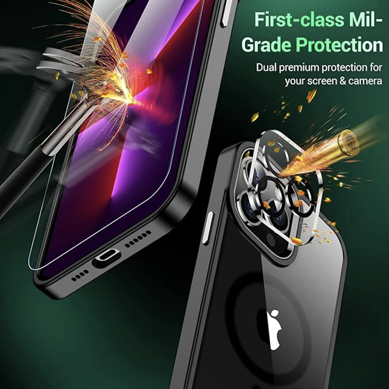 Enhanced Clear Black Magnetic Phone Case with Screen Protector - Shockproof 3-in-1 Design