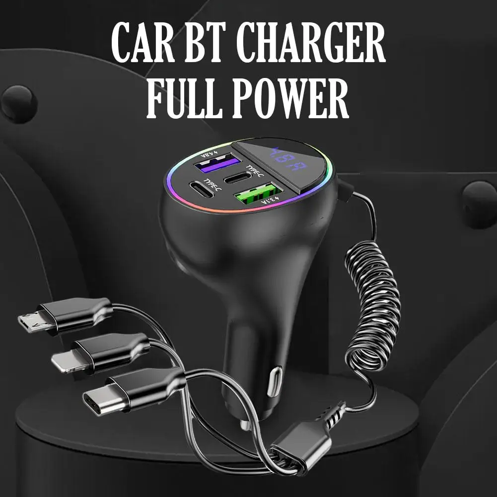 

2 Ports USB Fast Car Phone Charger 3.1A With Voltage Display Car Three In One USB Retractable Charging Cable