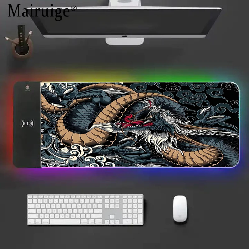 Dragão Deus do Mar Carregador sem Fio Mouse Pads Tapete de Jogo Teclado Descanso de Pulso Tabelas de Computador Tapete Gamer Escritório - Imagem 4