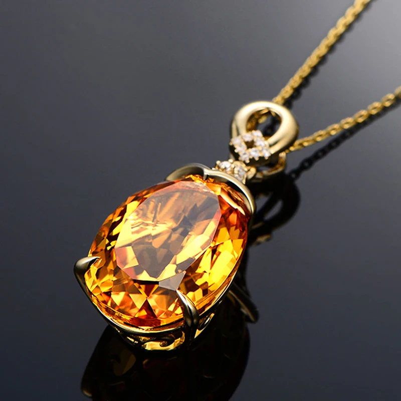 Gold chain Pendant Necklace For Women Fine Jewelry Yellow Citrine Chain Wedding Engagement Party Valentine day gift