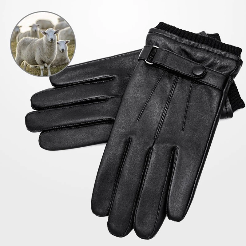 Genuine Leather Gloves Autumn Winter Touch Screen Men's Gloves Windproof Thicken Plush Warm Winter Gloves Men Fashion men's fitted leather gloves