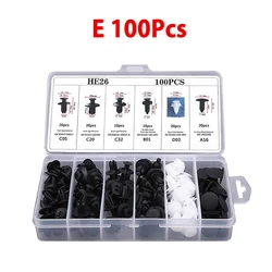 Universal Auto Fastener Clip Kit: Mixed Push Retainers, Rivets, and Trim Panel Fasteners with Convenient Packaging (E 100Pcs no Tool)