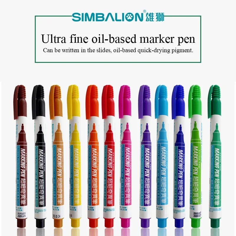 Simbalion Ultra Fine Oil-based Marker Pen 0.5 mm Alcohol Base Ink 12 Colors Permanent Mark On Paper/Wood/Cloth/Metal/Glass 800 pinwuyo pin dun series wood grain splicing hard pc phone back case protector for samsung galaxy s20 ultra brown