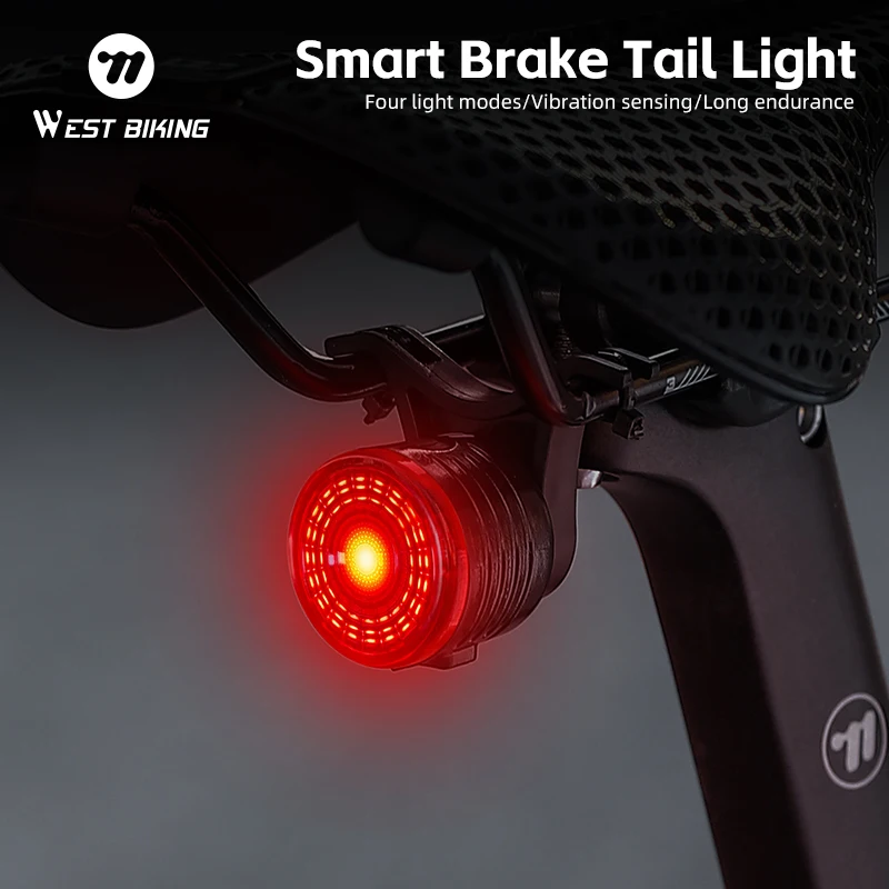 Bicycle Light Smart Brake Bike Tail Light Intelligent Type-C Charging Portable Safety Night Cycling Rear Light Bike Accessories