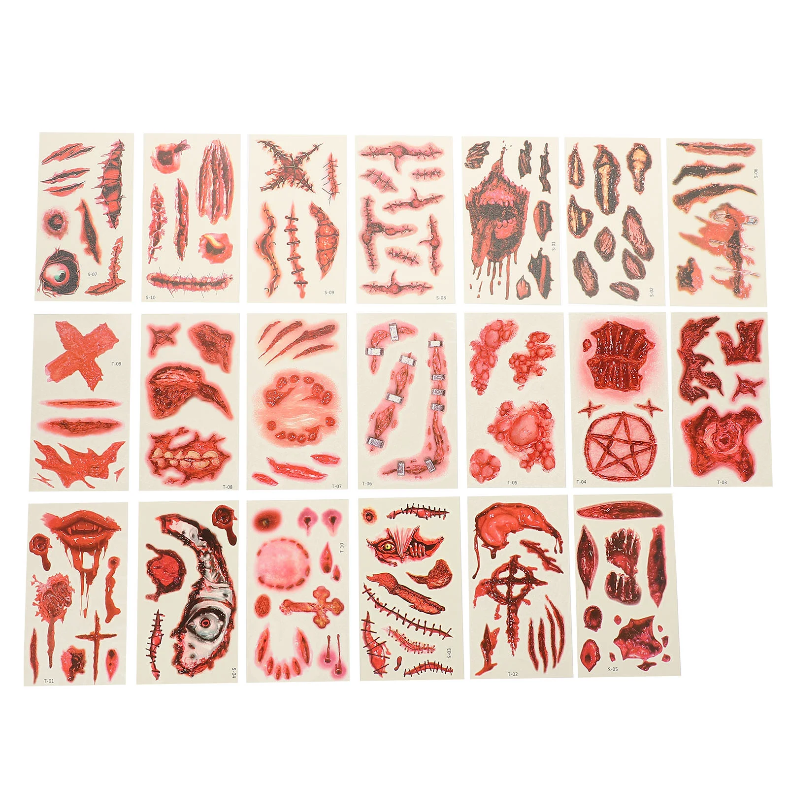 20 Sheets of Creepy Halloween Tattoos Stickers Injury Blood Wound Decals for Halloween halloween mask creepy pennywise страшный клоун