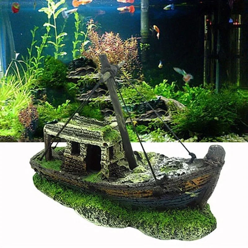 1PC Aquarium Fish Tank Landscape Pirate Ship Wreck Ship Decor