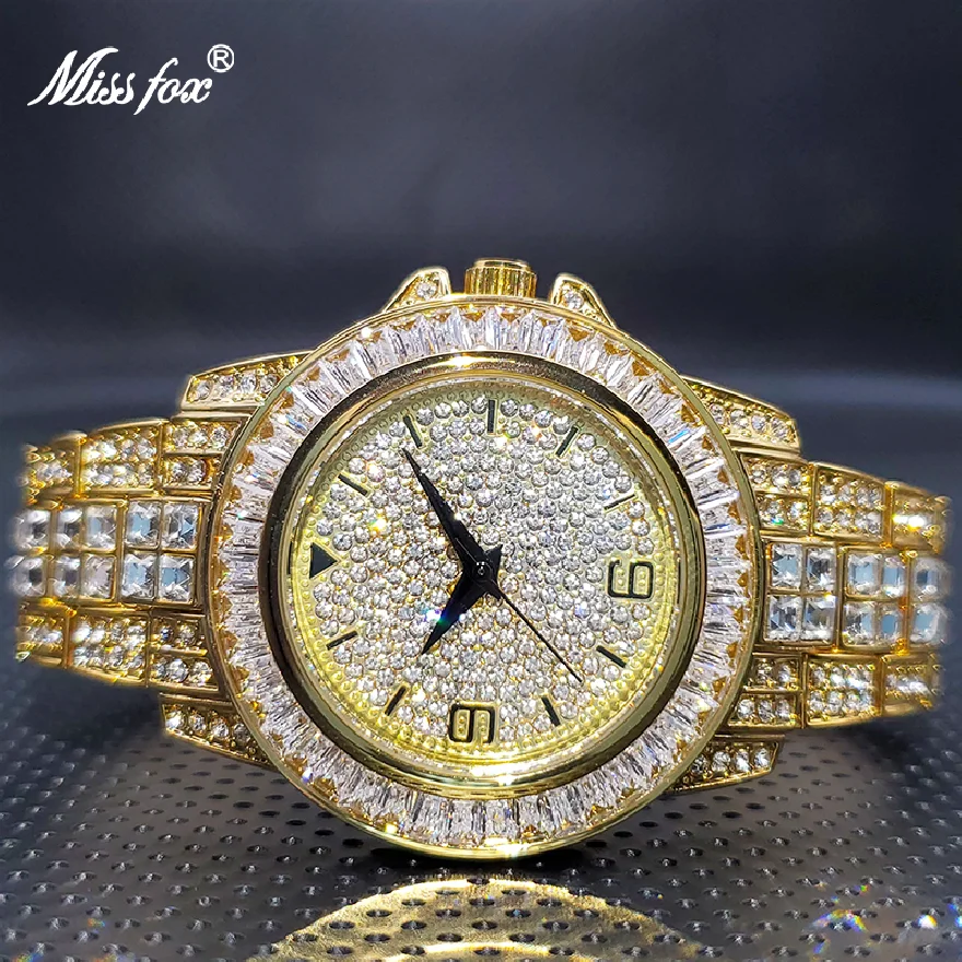 

Luxo Men Watch Luxury Brand Gold Full Moissanite Street Hip Hop Style Quartz Watches Accessories Droshipping Rl��gios Masculino