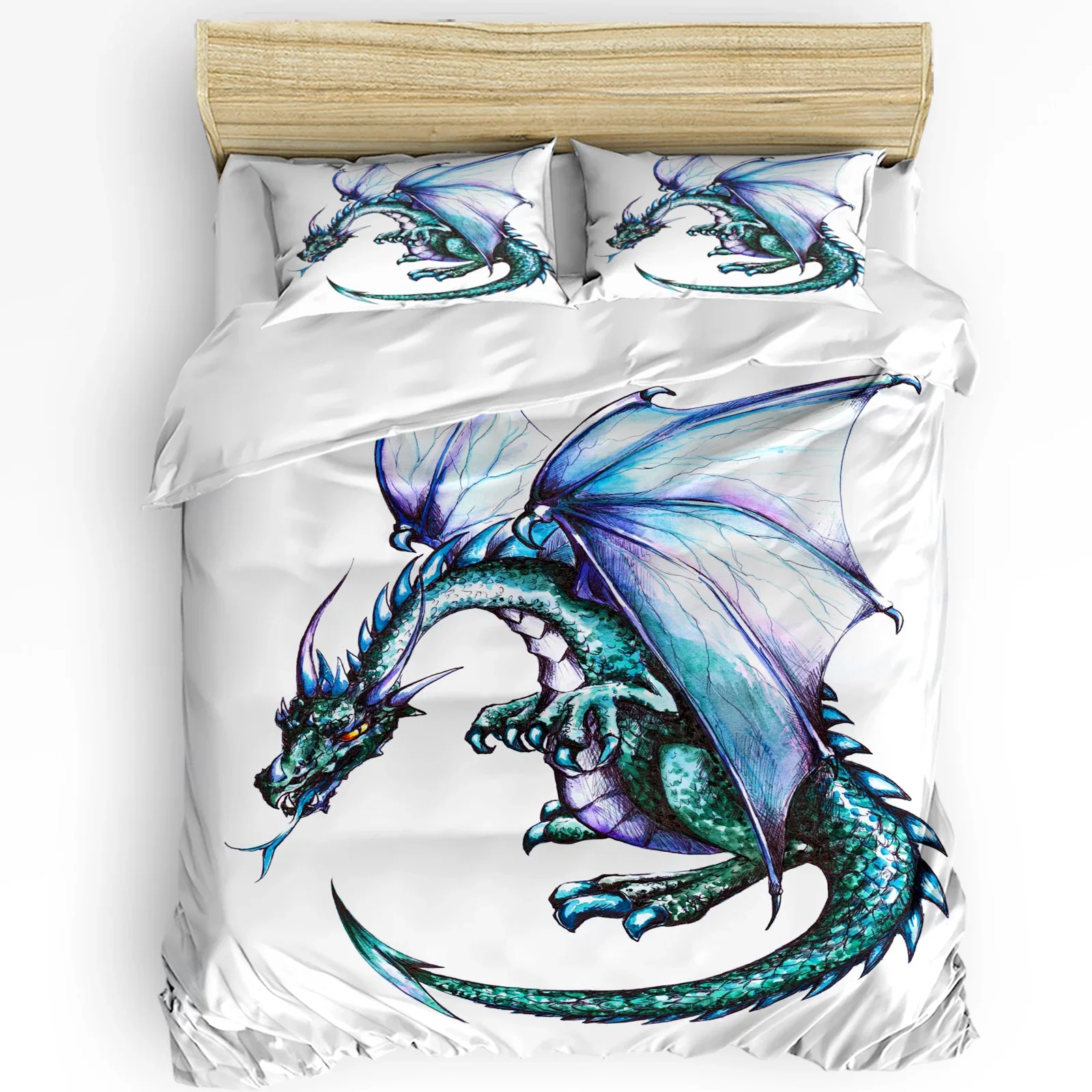 

Dragon Medieval White Printed Comfort Duvet Cover Pillow Case Home Textile Quilt Cover Boy Kid Teen Girl Luxury 3pcs Bedding Set