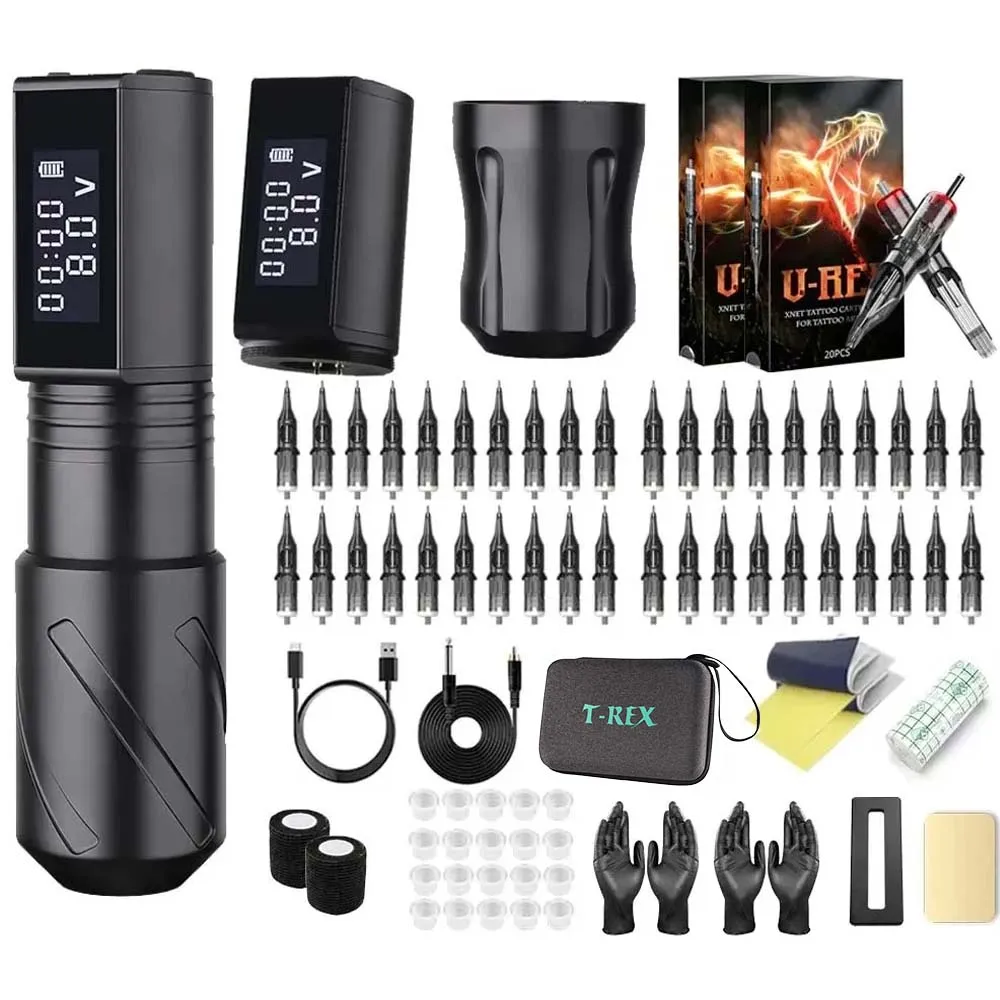 Trex 高品質のタトゥーマシン T-rex-ワイヤレスタトゥーマシンキット,強力なモーター,カートリッジ