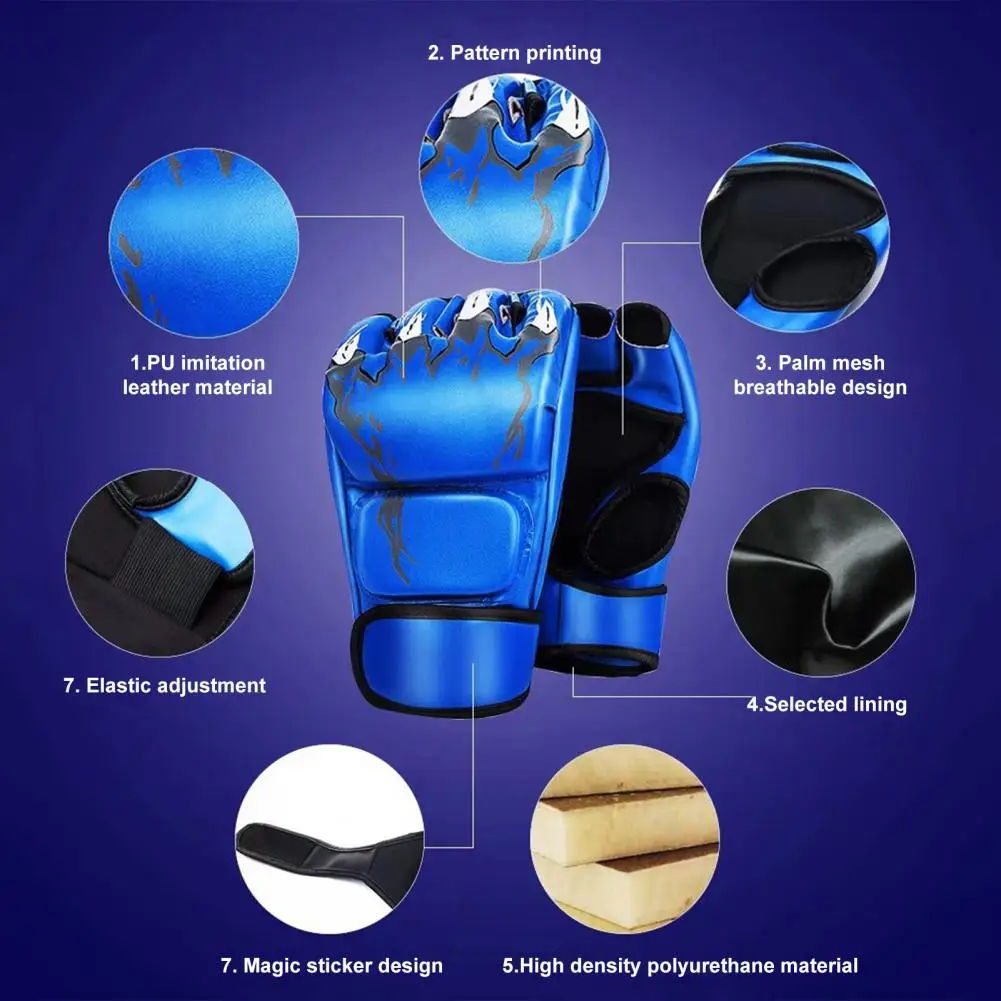 1 Pair Boxing Gloves Men With Fastener Tape Shock-absorbing Wear Resistant Thick Padded Adjustable Half-finger Kickboxing Gloves