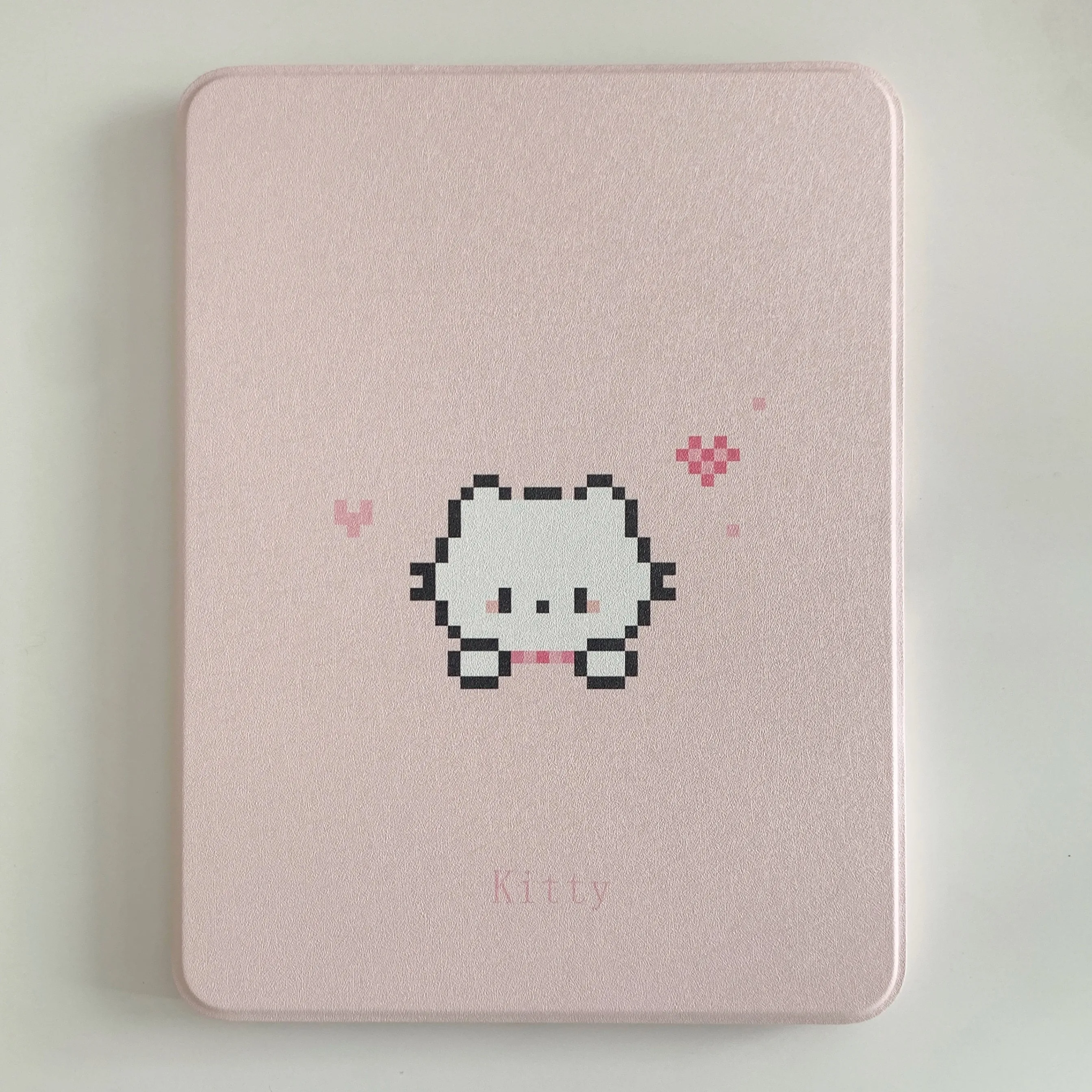 Kawaii Pixel Kitty Cat iPad Case with 360 Rotating Stand and Pencil Holder