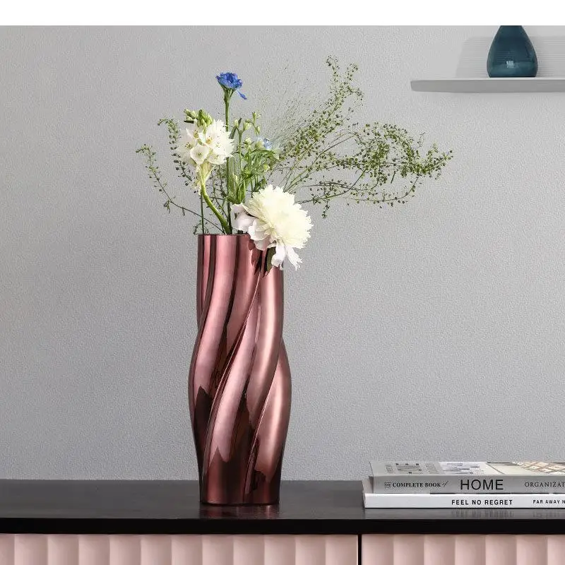 

Plating Pink Glass Vase Desk Decoration Floral Vases Hydroponics Flower Pots Decorative Flower Arrangement Modern Home Decor