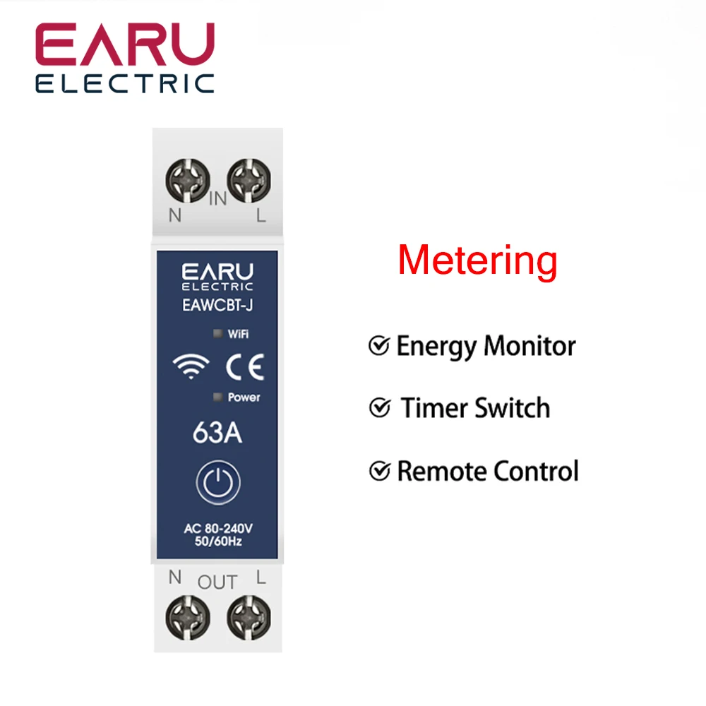 Tuya WiFi Smart Circuit Breaker MCB 1P+N 63A Timer Power Energy kWh Voltage Curr