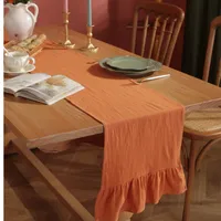 Christmas Cotton 100% Ruffles Table Runner Orangered Event Party Supplies Fabric Decor Placemat for Holiday Wedding Festival 1