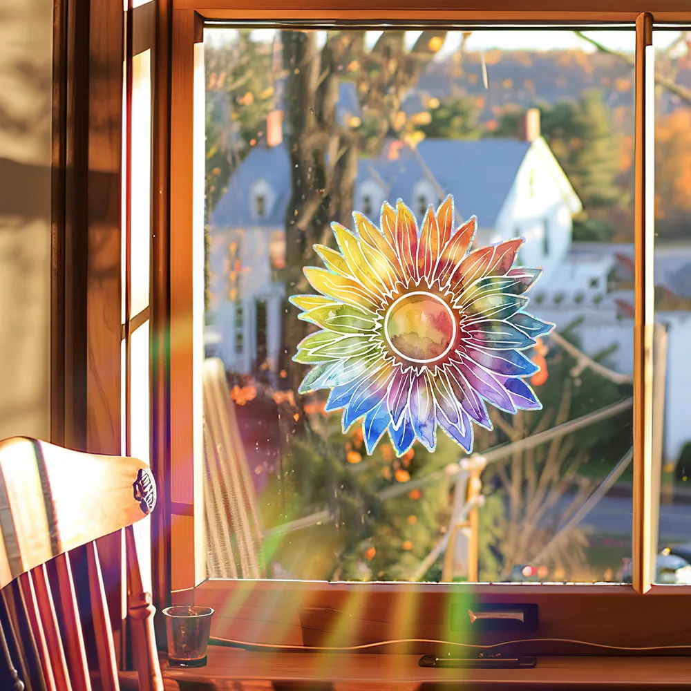 Sunflower Window Stickers Anti-Collision Window Decal For Birds Non-Adhesive Static Clings For Living Room Walls
