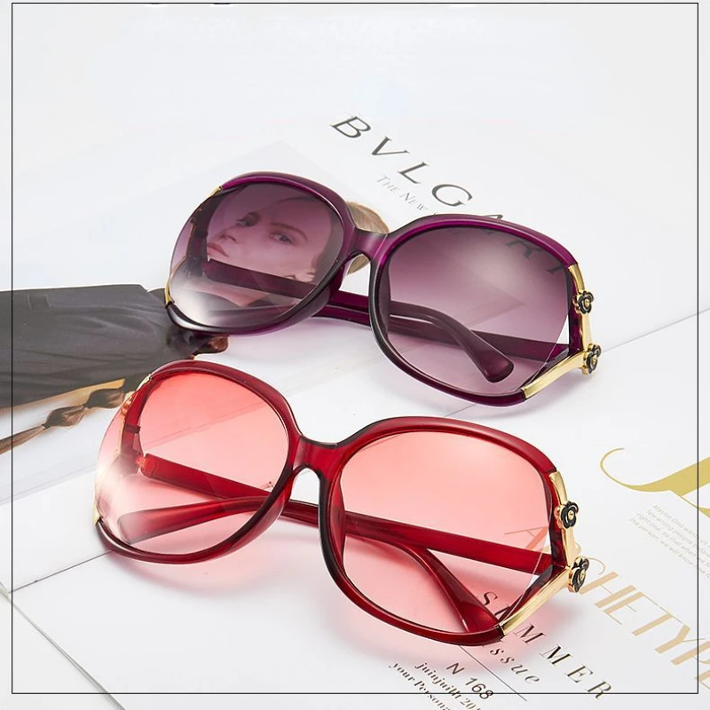 

Women Large Frame Camellia Sunglasses New Fashion European and American Metal Designer Sunglasses Woman Trend Glasses