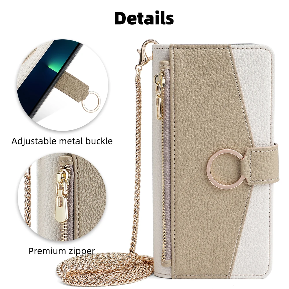 Luxury Leather Wallet Flip Case with Shoulder Strap