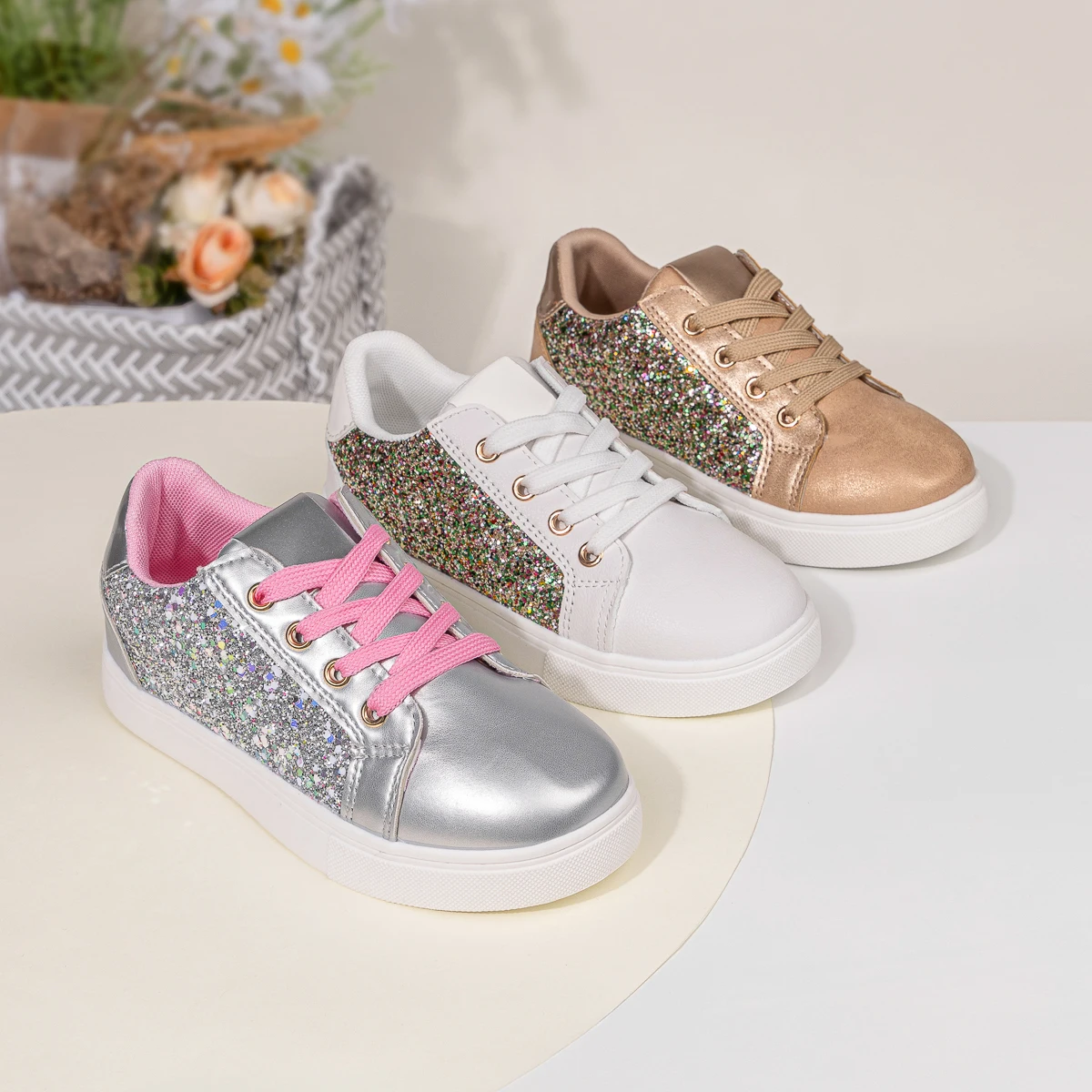 Girls' Casual Glitter Sneakers Multi-Color Sparkly Fashion Shoes Hook & Loop Non-Slip Kids Party Footwear_voghion.com