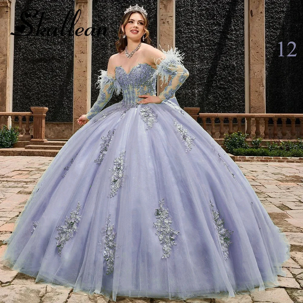Quinceanera Dresses for Girls Ball Gown Feathers Appliques Sweetheart Vestidos 15 De Quincea&ntilde;era Customized quinceanera dresses