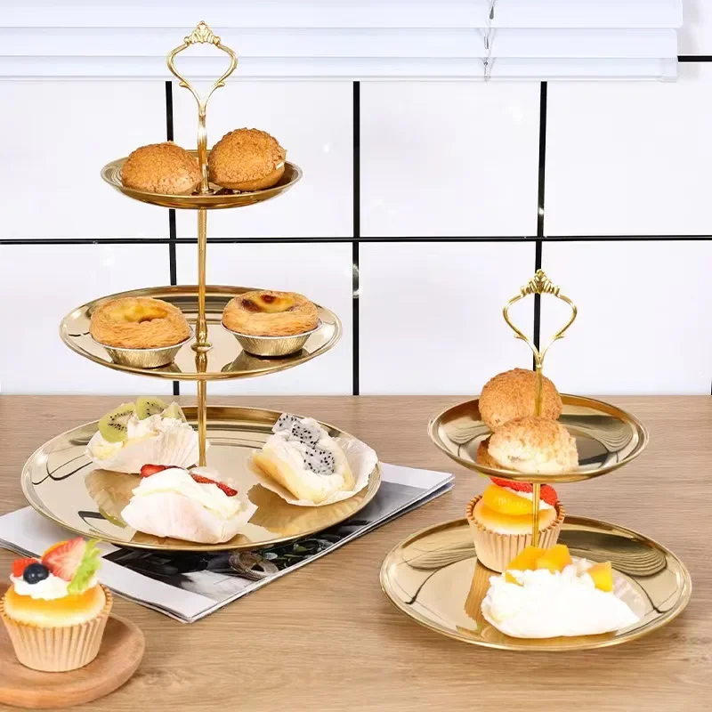 2/3 Layer Stainless Steel Cake Stand Fruit Tray Restaurant Detachable Dessert Rack