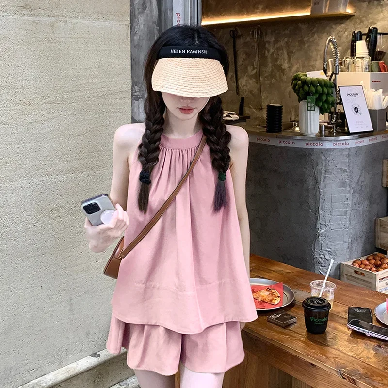 Maternity Clothing Set Summer Lazy Full Score Sleeveless Top Shorts Two Piece Set Summer Vest Maternity Wear Comfortable Breatha