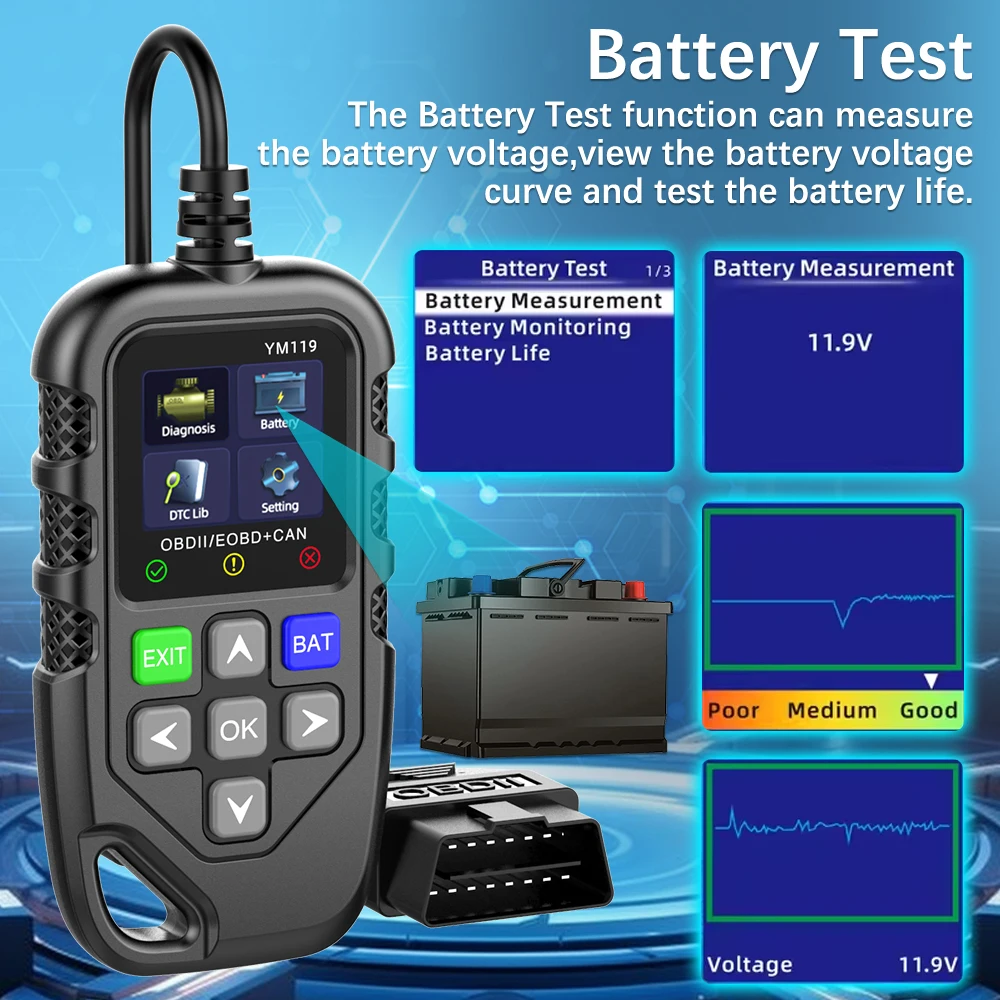 Car Auto Diagnostic Tool Read Vehicle Information OBD2 Code Reader YM119 Multi-language Work for all cars OBDII Scanner 3