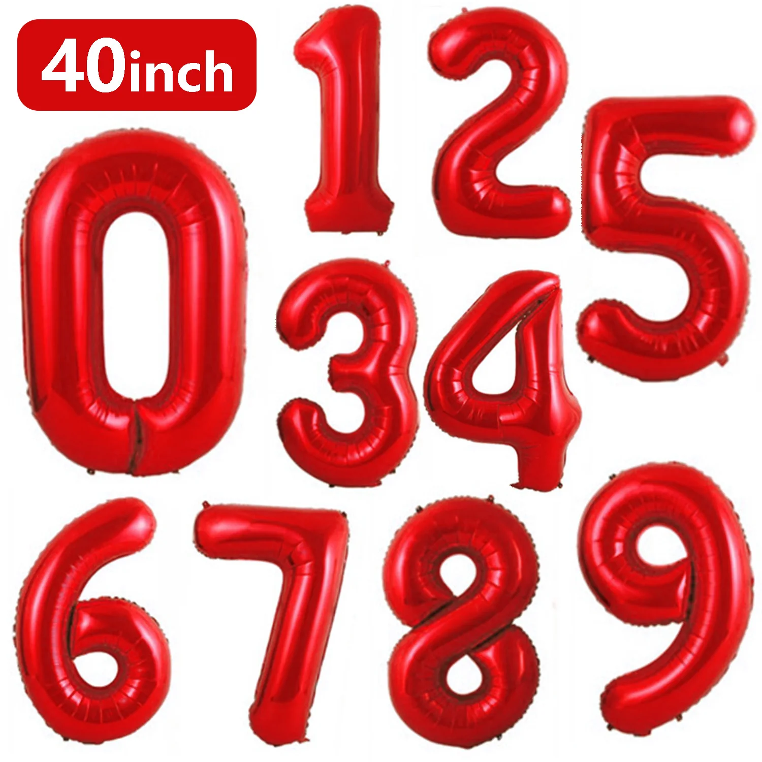 40 Zoll Roter Zahlenballon 0-9 aus Aluminiumfolie Geeignet für Geburtstagsfeiern, Abschlussfeiern, Hochzeiten, Jubiläen und Fotoshootings
