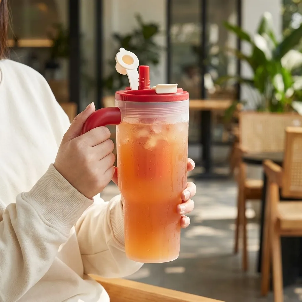 Large Capacity Heat-Resistant Transparent Water Bottle with Straw and Strainer