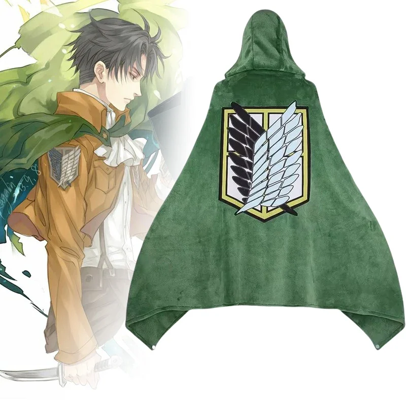 Flannel Throw Blanket Attack on Titan Plaid Flannel Anime Women Pajamas Shingeki No Kyojin Hoodie Cloak Cover Levi Cosplay Prop