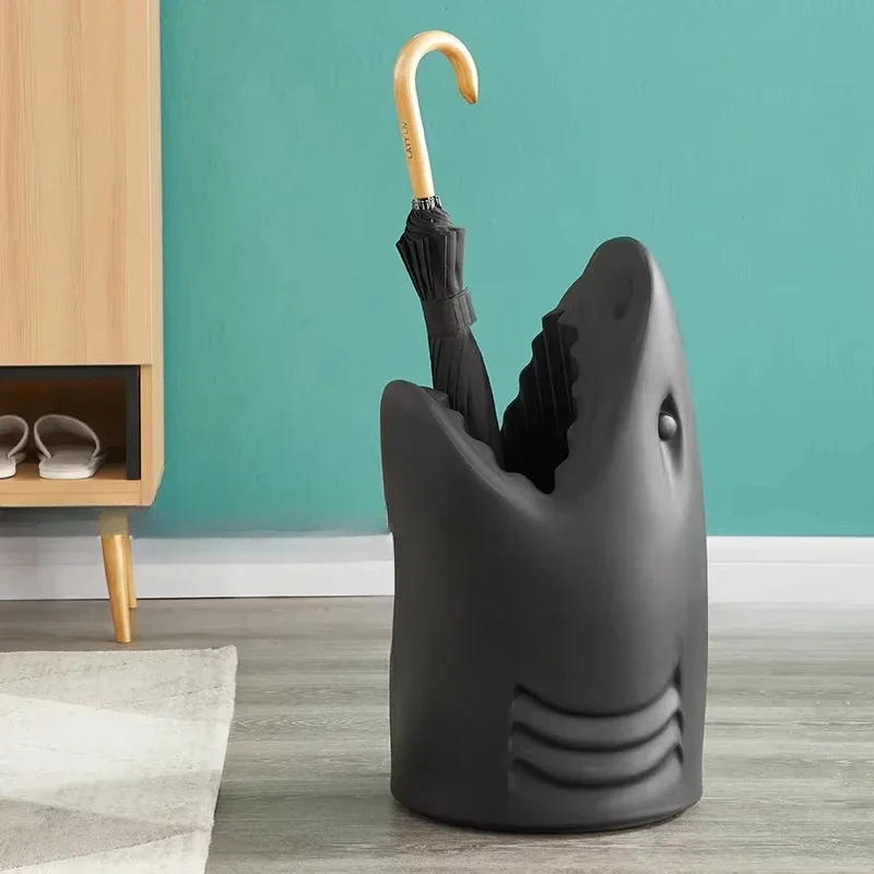 Nordic Cartoon Umbrella Stand Creative Shark Storage Bucket Modern Minimalist Door Umbrella Rack Wine Barrel 38x66cm