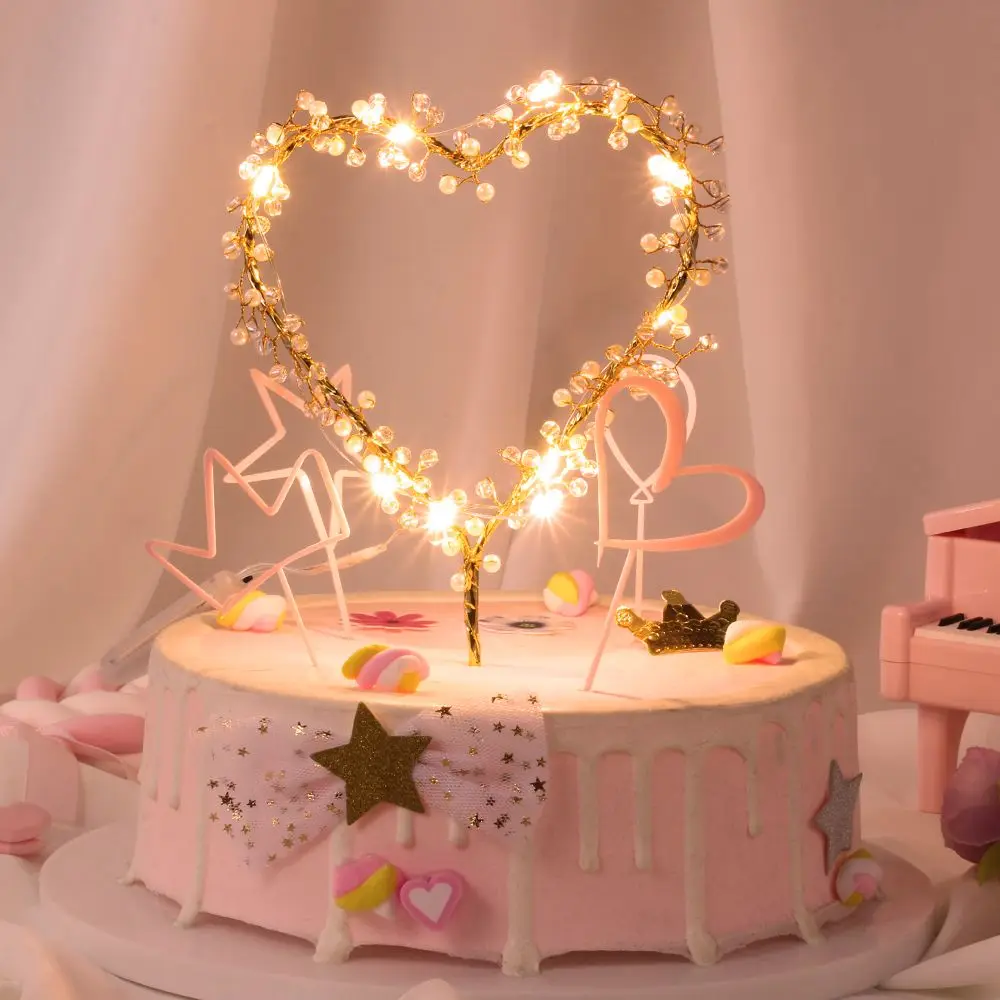 Wedding Birthday Cupcake Topper Love Heart Cake Decoration Plug-in Cake Insert Heart Pearl Party Topper Accessories Gift