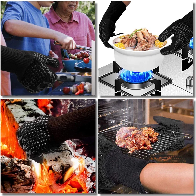 Heat Resistant BBQ Gloves Oven Baking Gloves Non-Slip Insulation Microwave For Kitchen Grill Camping and Cookware