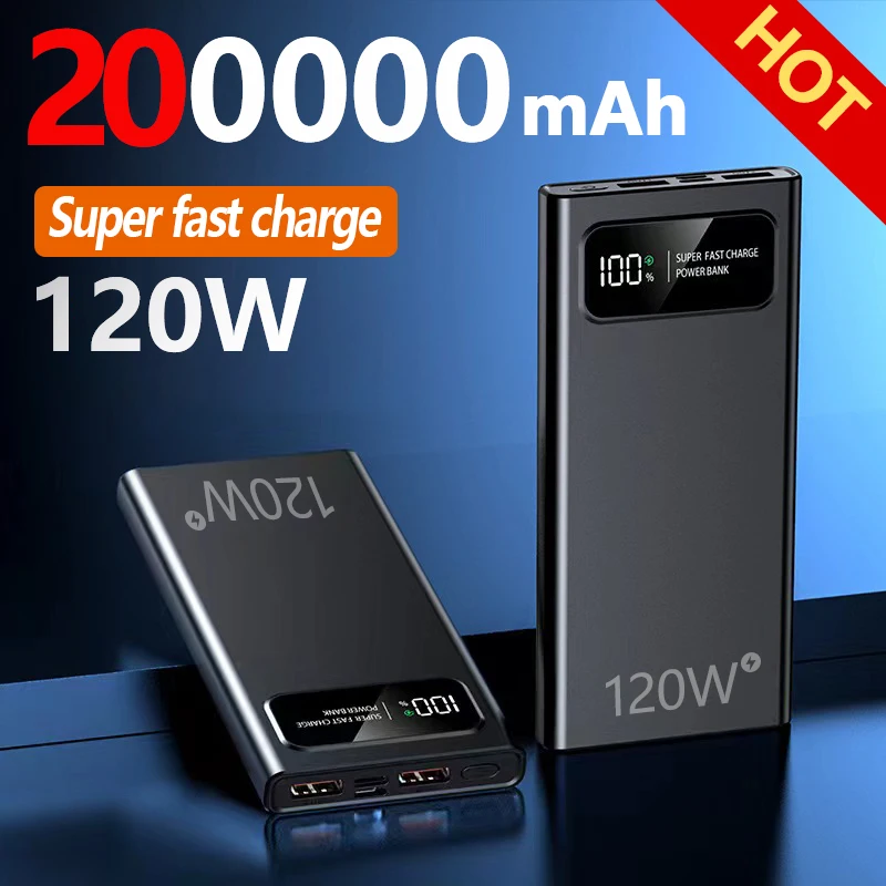 Power Bank 200000mAH 120W Fast Charging Digital Display For iphone Huawei Samsung Xiaomi