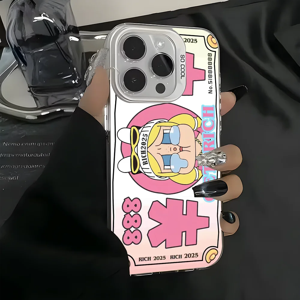 Niedliche C-Crybaby-Puppen-Handyhülle für iPhone 16, 15, 14, 13, 12, 11, Pro Max, weiß, matt, lasermetallisch, Aurora Funda