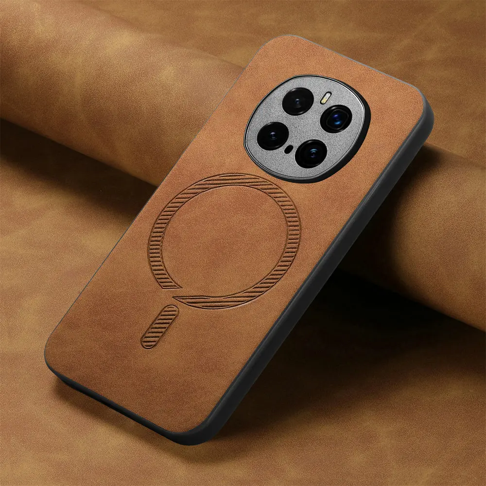 Luxury Leather Back Panel Phone Case with Magsafe Compatibility and Magnetic Cover