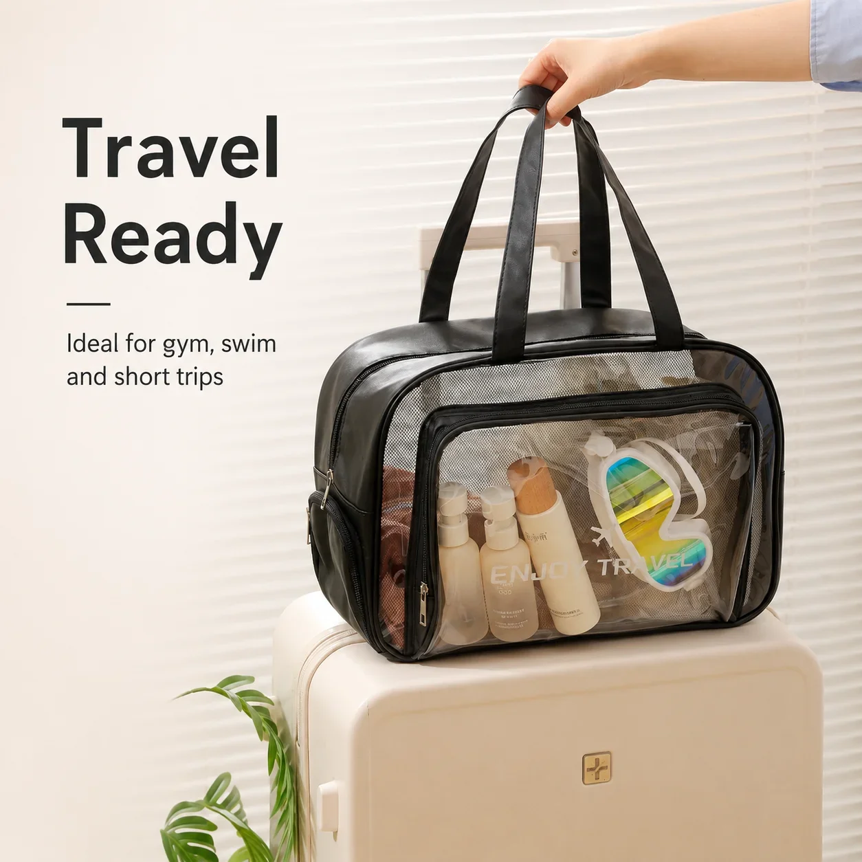Spacious All-in-One Toiletry and Travel Tote with Transparent Organizer and Shoe Compartment