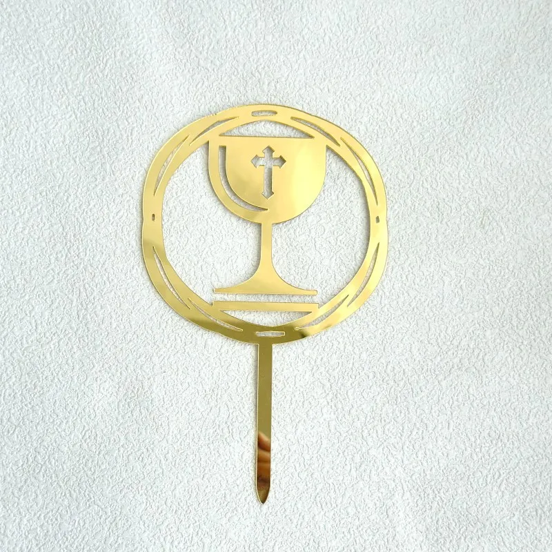 Elegant Gold Acrylic Dove Cross Cake Topper for Religious Celebrations