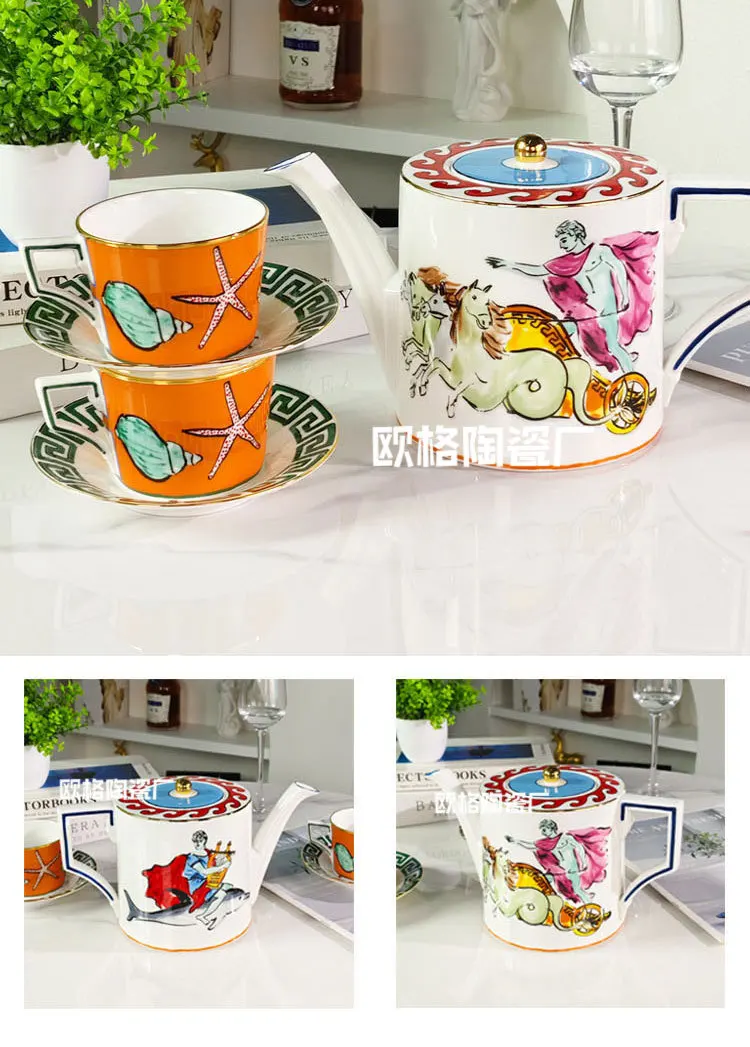 Description Picture 6 of itemFamous Sea God Journey Coffee Cup Dish Home Exquisite Bone Porcelain Teapot Black Tea Cup Friends Couple Cup Gift