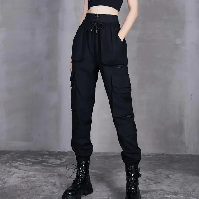 High-Waist Cargo Pants for Women Skinny, All-Match Black Streetwear