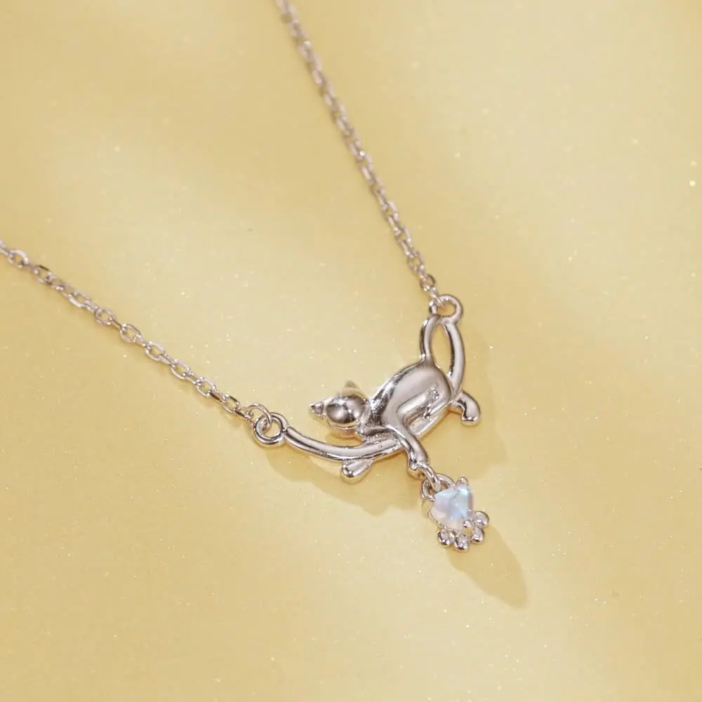 Collana In Argento 925 Con Ciondolo Zampa Di Gatto A Cuore - LYTOPTOP - Gioiello Per Amanti Dei Gatti - Regalo Di Compleanno Per Ragazze E Donne