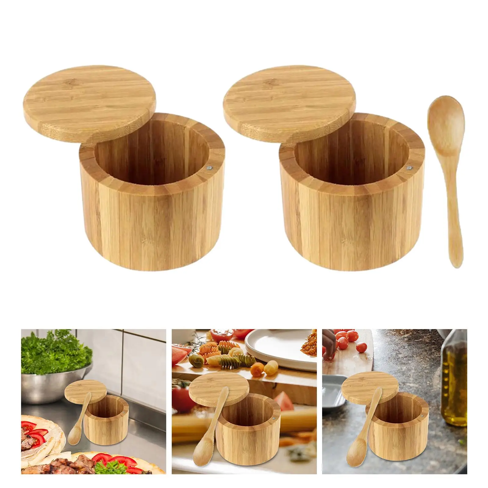 Sugar Bowl Food Storage Reusable Condiment Bottle Bamboo Cylinder 8x9cm Seasoning Box for Cafes Household Hotels Baking Counter