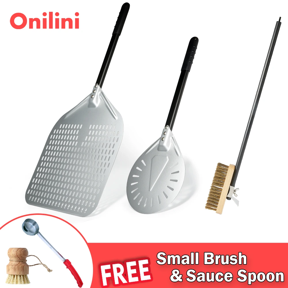 

Onilini 12/13/14 inch Pizza Peel Oven Brush Set Anodized 7”/8”/9" Pizza Turning Peel Perforated Shovel Retangular Pizza Paddle