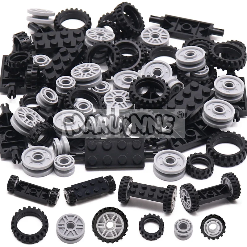 MARUMINE 70PCS Building Blocks Wheel Tire MOC Bricks Car Track Vehicle Parts Accessories Compatile