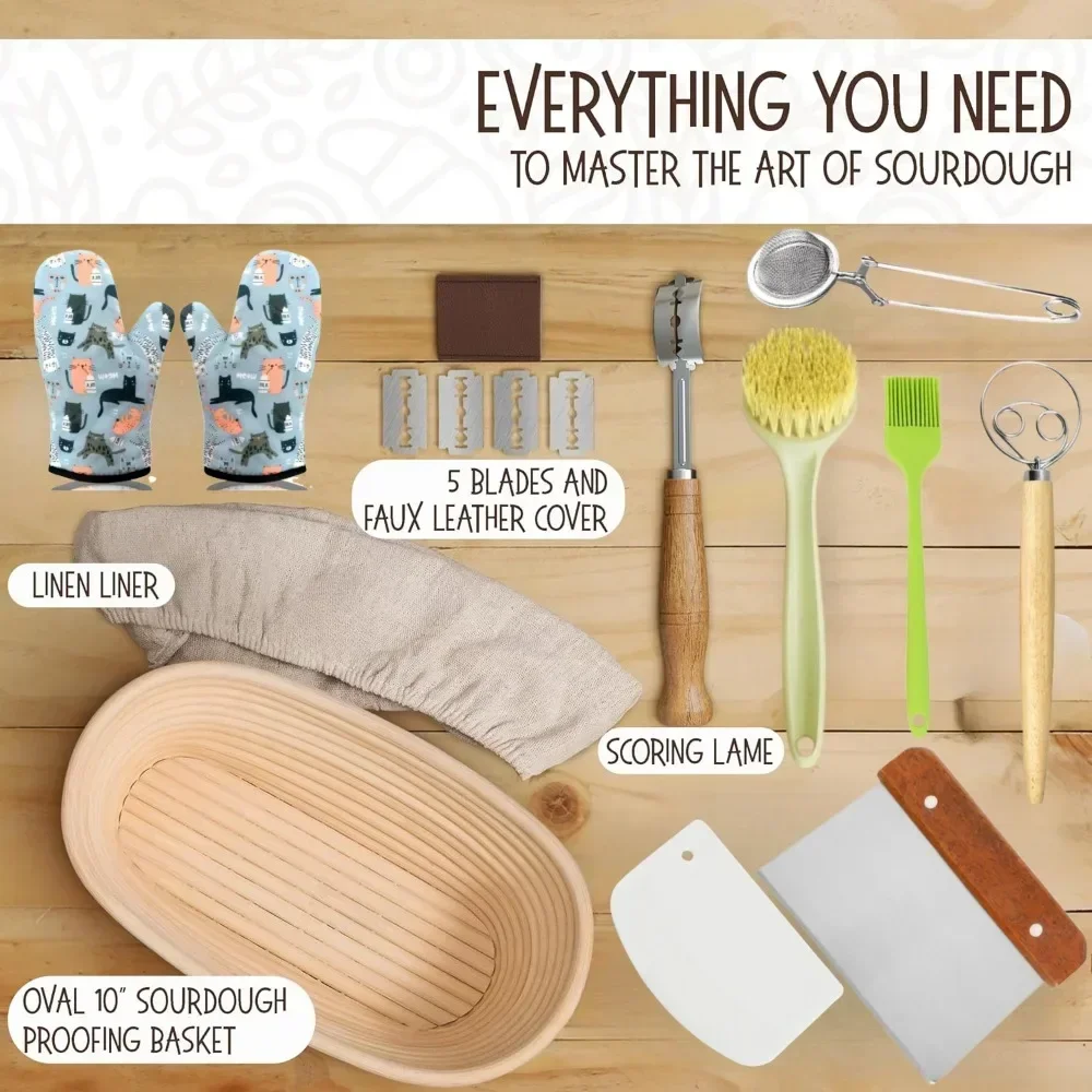 Kit Completo Per Pane A Lievitazione Naturale 24 Pezzi Per Principianti Con Cestini In Silicone E Bilancia