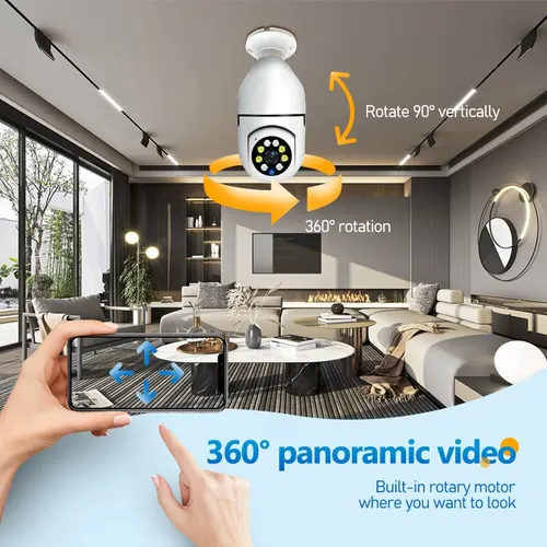 5G 전구 E27 감시 카메라, 풀 컬러 야간 투시경, 자동 인간 추적 줌, 실내 보안 모니터, 와이파이 카메라 5