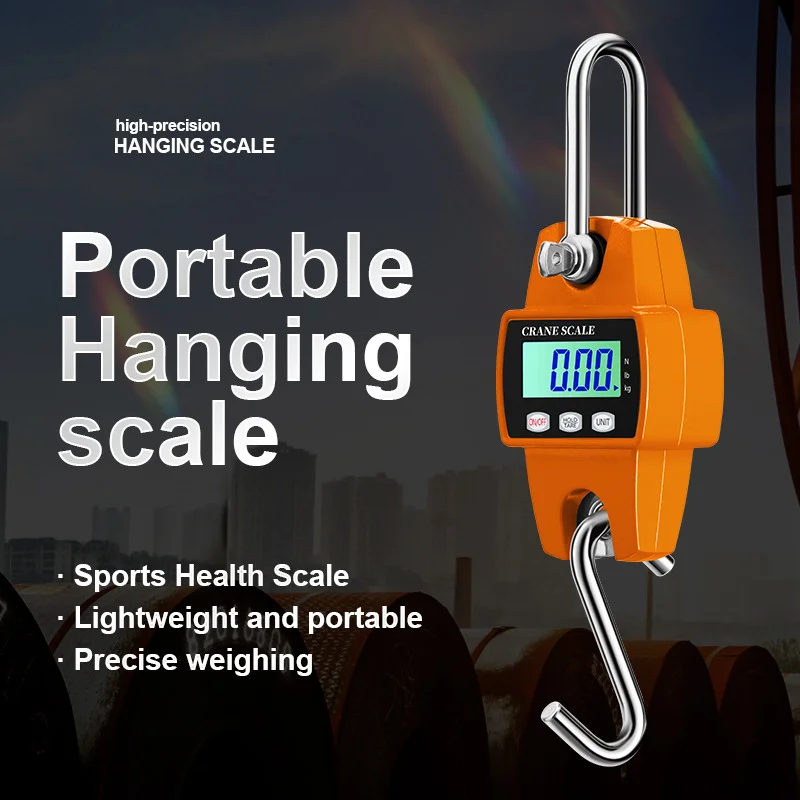 300kg High Precision Portable Digital Hanging Scale Stainless Steel Hook LCD Industrial Scales Kg/Lb/N