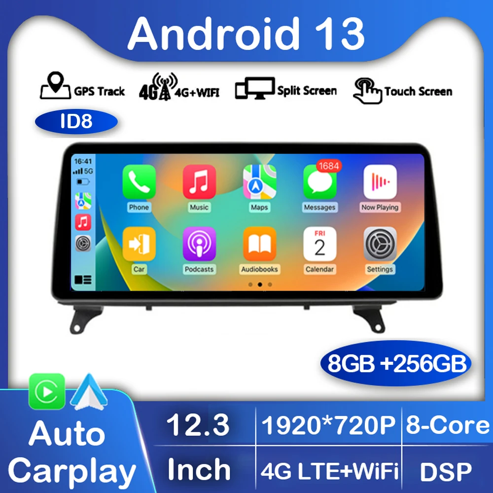 

12.3" Android 13 ID8 Carplay Android auto Multimedia Player Car Radio For BMW X5 E70 X6 E71 (2007-2013)RHD CCC CIC NBT Head Unit